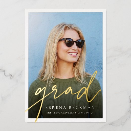 Script Foil Photo Graduation Announcement & Invite 箔招待状 (正面)