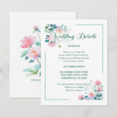 Script Font Pastel Garden Flowers Wedding エンクロージャーカード (正面/裏面)