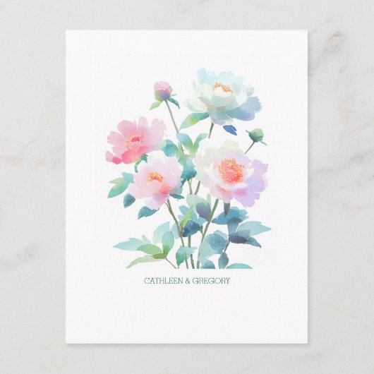 Script Font Pastel Garden Flowers Wedding エンクロージャーカード (裏面)