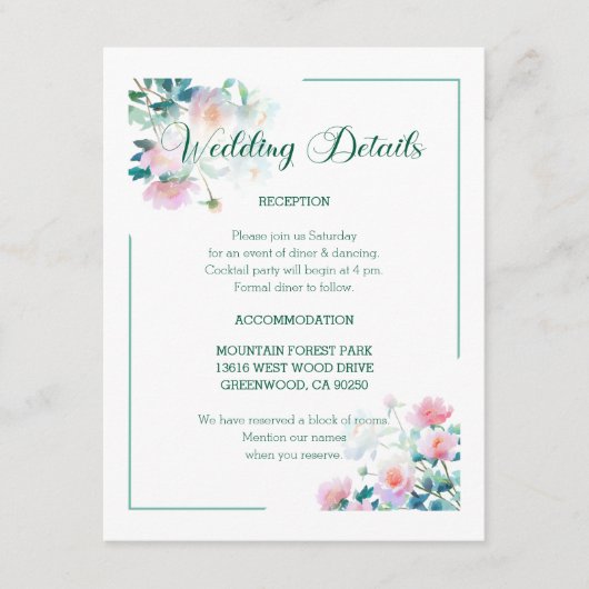 Script Font Pastel Garden Flowers Wedding エンクロージャーカード (正面)