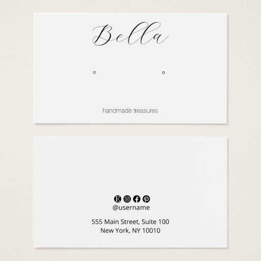 Script Font Plain White Earring Display Card (正面&裏面)
