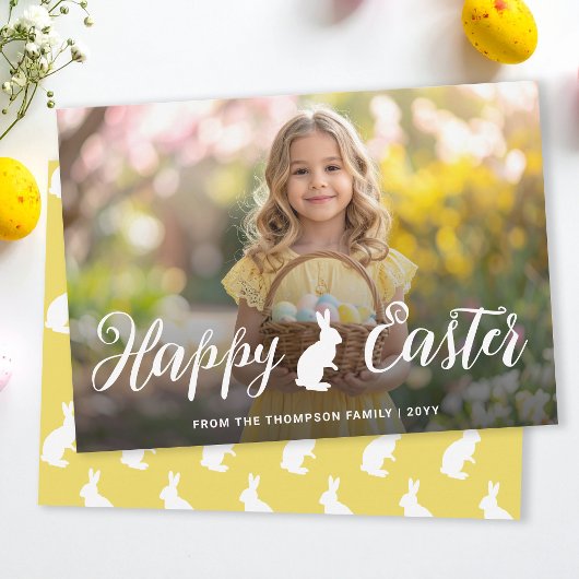 Script Font With Bunny Motif Easter Photo Template カード