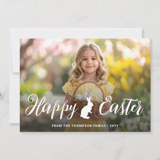 Script Font With Bunny Motif Easter Photo Template カード (正面)
