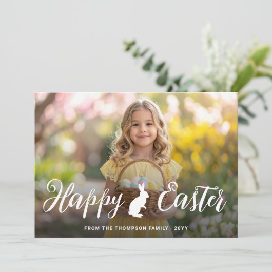 Script Font With Bunny Motif Easter Photo Template カード (スタンド正面)