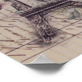 Script French country butterfly Paris Eiffel Tower ポスター (角)