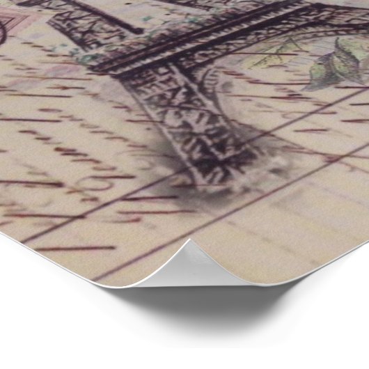 Script French country butterfly Paris Eiffel Tower ポスター (角)