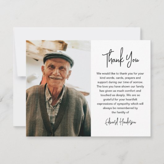 Script Funeral Photo Sympathy サンキューカード (正面)