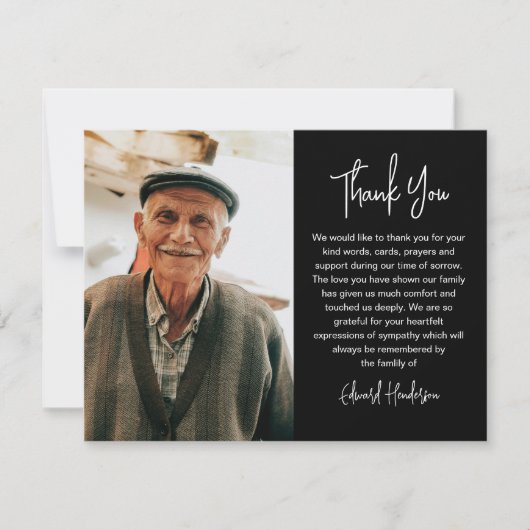 Script Funeral Photo Sympathy サンキューカード (正面)