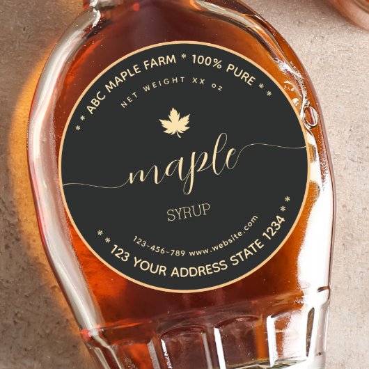 Script Gold and Black maple syrup labels ラウンドシール