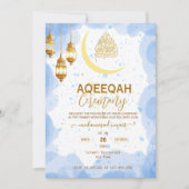 Script gold crescent Baby Boy Aqiqah Invitation 招待状 (正面)