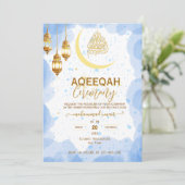 Script gold crescent Baby Boy Aqiqah Invitation 招待状 (スタンド正面)