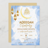 Script gold crescent Baby Boy Aqiqah Invitation 招待状 (正面/裏面)