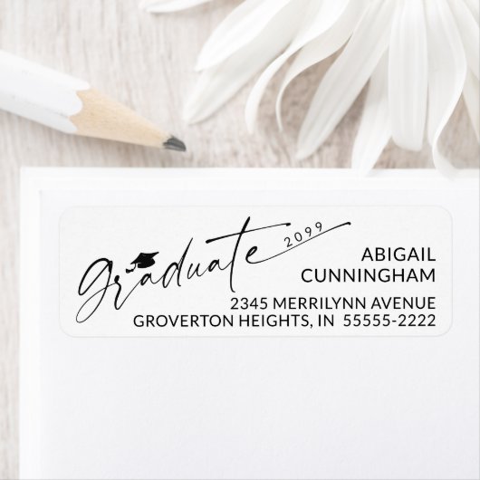 Script Graduate Cap Year Graduation Return Address ラベル (インサイチュ)