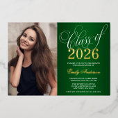Script Green 2026 卒業パーティー ゴールドフォト 箔招待状 (正面)