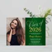 Script Green 2026 卒業パーティー ゴールドフォト 箔招待状 (立ち正面)