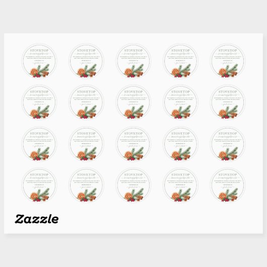 Script Green Stovetop Potpourri Label Sticker ラウンドシール (シート)