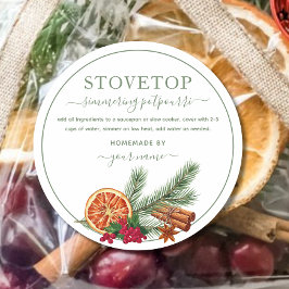 Script Green Stovetop Potpourri Label Sticker ラウンドシール