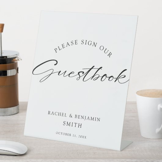 Script Guest Book Sign名前をカスタムする結婚のミニマル 台座サイン (インサイチュ)