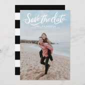 Script HandレタリングVertical Photo日付を保存 案内状 (正面/裏面)