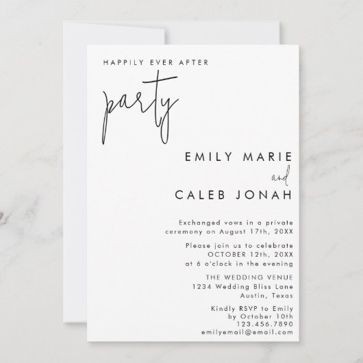 Script Happily Ever After Party Wedding Reception 招待状 (正面)