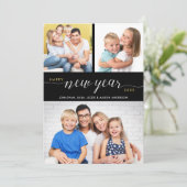 Script Happy New Yearタイポグラフィ3 Photos シーズンカード (スタンド正面)