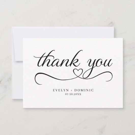 Script Heart Typography romantic Wedding サンキューカード (正面)