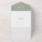 Script Hearts Sage Green QRコード ウェディング オールインワン招待状 (外側)