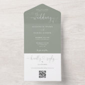 Script Hearts Sage Green QRコード ウェディング オールインワン招待状 (内側)