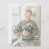 Script Hello Fifty写真50ミニマルth誕生日 招待状 (正面)