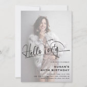 Script Hello Foty Photo ミニマル 40th Birthday 招待状 (正面)