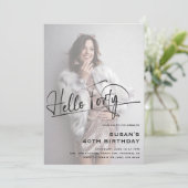 Script Hello Foty Photo ミニマル 40th Birthday 招待状 (スタンド正面)