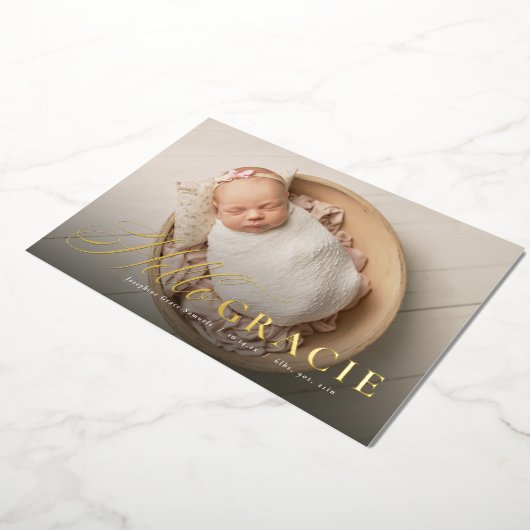 Script hello nickname pink one photo誕生announc 箔招待状 (回転した状態)