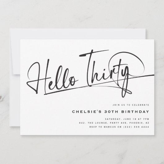 Script Hello Thirtyミニマル30th Birthday 招待状 (正面)