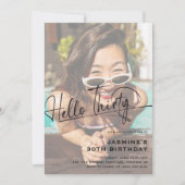 Script Hello Thirty写真30ミニマルth Birthday 招待状 (正面)