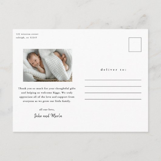 Script Introducingベビー写真ありがとう ポストカード (裏面)