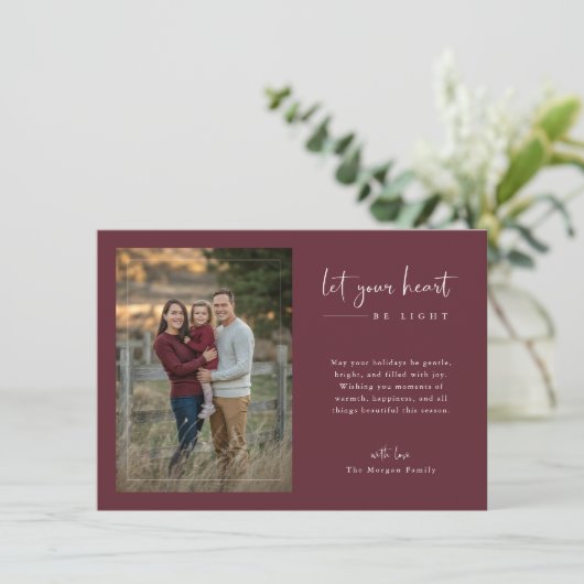 Script Let Your ハートBe Light Photo Christmas シーズンカード (スタンド正面)