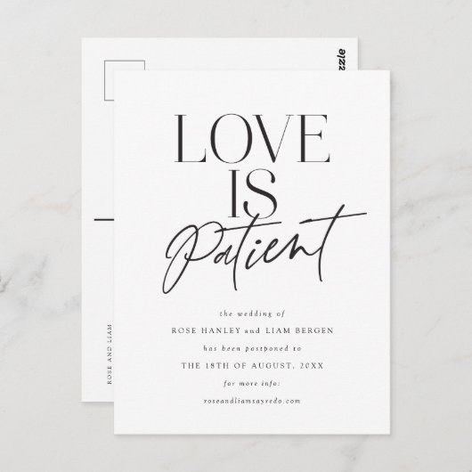 Script Loveの結婚延期された日付の変更 ポストカード (正面/裏面)