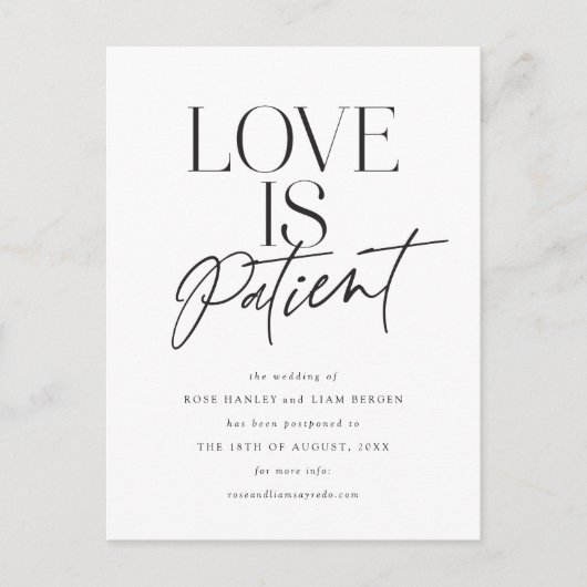 Script Loveの結婚延期された日付の変更 ポストカード (正面)