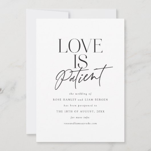 Script Loveの結婚延期された日付の変更 案内状 (正面)