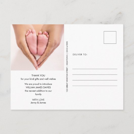 Script Loveモダン金ゴールド写真ベビー誕生ありがとう ポストカード (裏面)