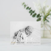 Script Loveモダン金ゴールド写真ベビー誕生ありがとう ポストカード (スタンド正面)