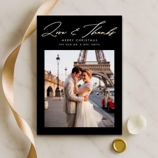 Script Love and 感謝してい Christmas Photo Black金ゴールド 箔シーズンカード