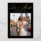 Script Love and 感謝してい Christmas Photo Black金ゴールド 箔シーズンカード (正面)