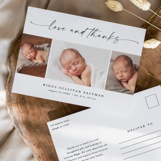 Script Love and Thanks Photo Baby Thank You  ポストカード