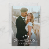Script Married Christmas Trees Wedding Photo シーズンカード (正面/裏面)
