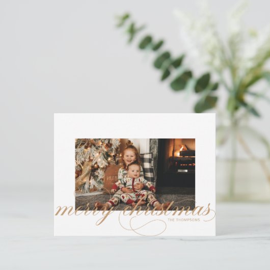 Script Merry Christmas写真エレガントはがき シーズンポストカード (スタンド正面)