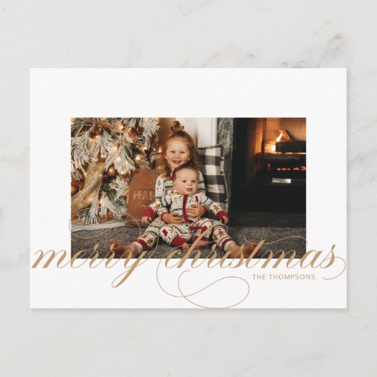 Script Merry Christmas写真エレガントはがき シーズンポストカード (正面)
