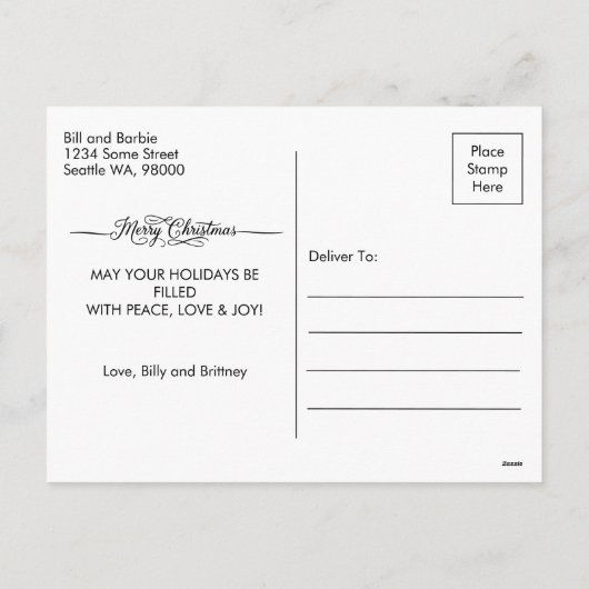 Script Merry Christmas Couples Photo Front シーズンポストカード (裏面)