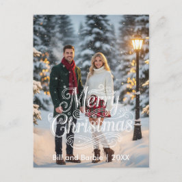 Script Merry Christmas Couples Photo Front シーズンポストカード