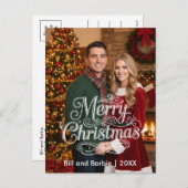 Script Merry Christmas Couples Photo Front シーズンポストカード (正面/裏面)